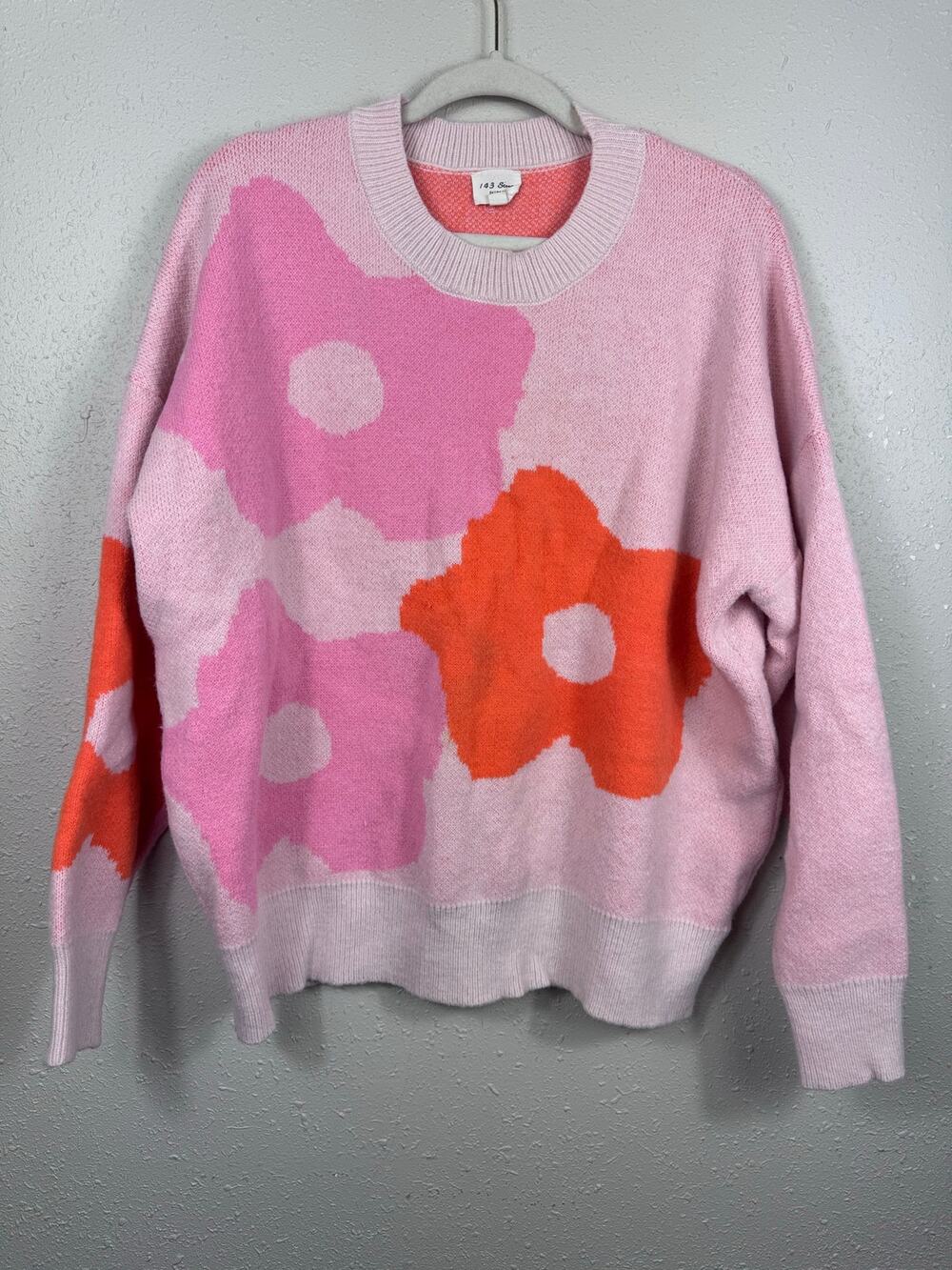 143 Story By Line Up Retro Flower Oversized Sweater Womens Size Large
